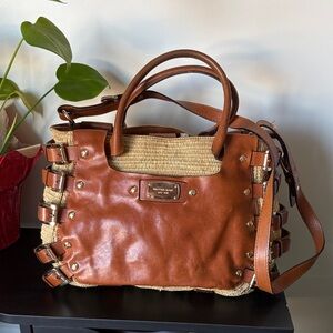 Michael Kors Hamilton Straw & Leather Satchel